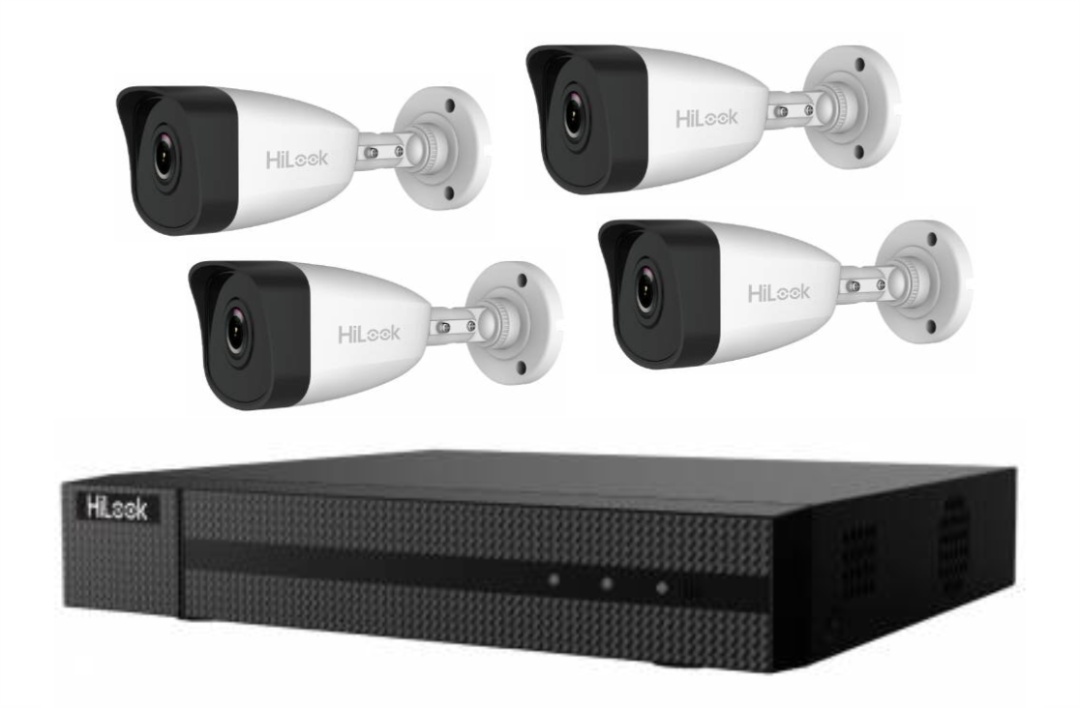 Kit NVR HiLook 4 Canales 4MP con 4 Cámaras Bullet IP PoE 2MP