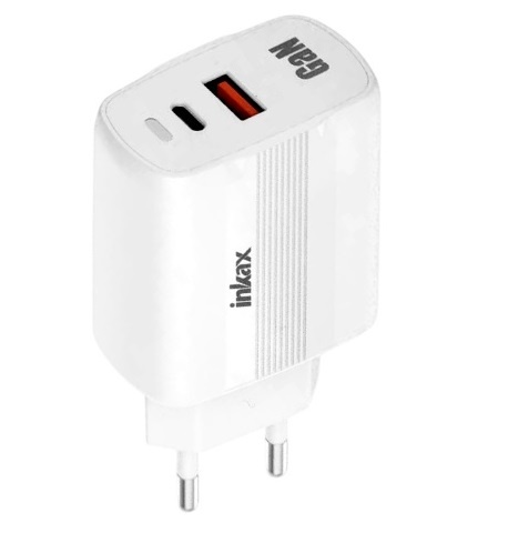 Cargador Inkax USB-A+USB-C GaN 45W blanco - Imagen 2