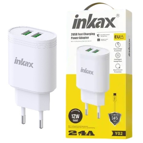 Cargador de Pared Inkax Dual USB-A 12W 2.4A Blanco - Imagen 2