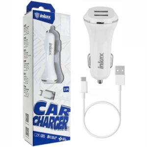 Cargador Auto Inkax Dual USB 2.1A Cable Micro USB Blanco