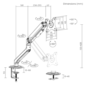 Soporte de escritorio Brateck con brazo articulado 17"-32"