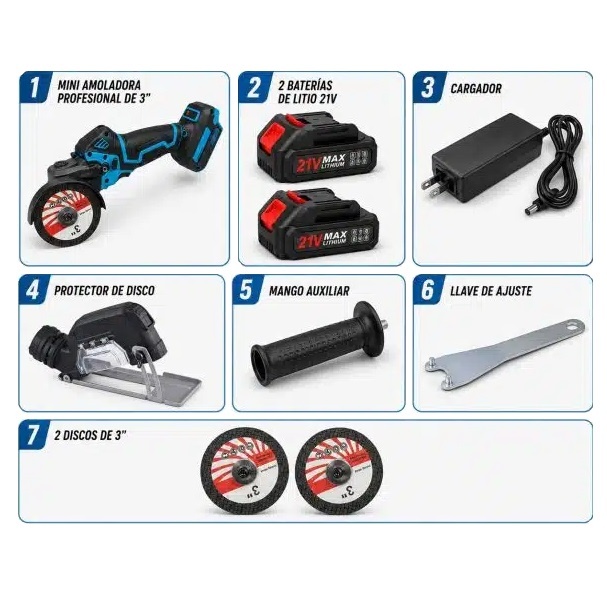 Mini Amoladora Profesional + Accesorios con 2 baterías - Imagen 3