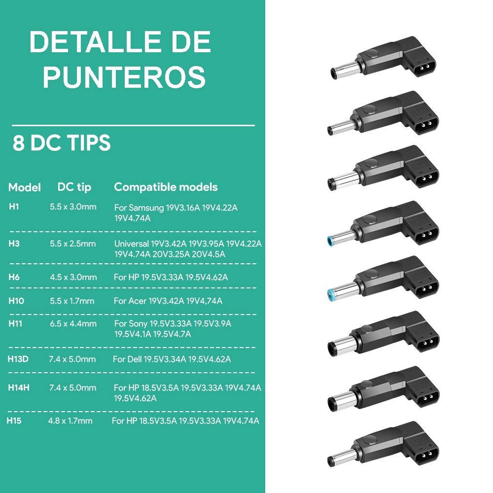 Cargador Universal para Laptop 90W con 8 Punteros Intercambiables - Imagen 2